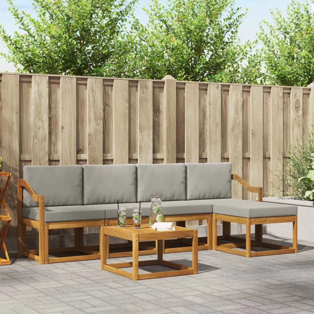 vidaXL Conjuntos De Muebles-Conjunto de sofás de exterior 6 pcs Gris Natural y Claro