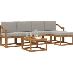 vidaXL Conjuntos De Muebles-Conjunto de sofás de exterior 6 pcs Gris Natural y Claro