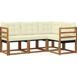 vidaXL Conjunto de sofás de exterior con cojín 4 pcs Natural y negro Outlet