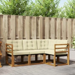 vidaXL Conjunto de sofás de exterior con cojín 4 pcs Natural y negro Outlet