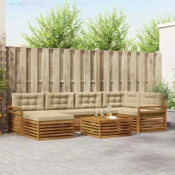 vidaXL Conjunto de sofás de exterior con cojín 7 pcs Natural y beige Hot