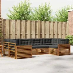 vidaXL Conjunto de sofás de exterior 6 pcs Natural y antracita Clearance