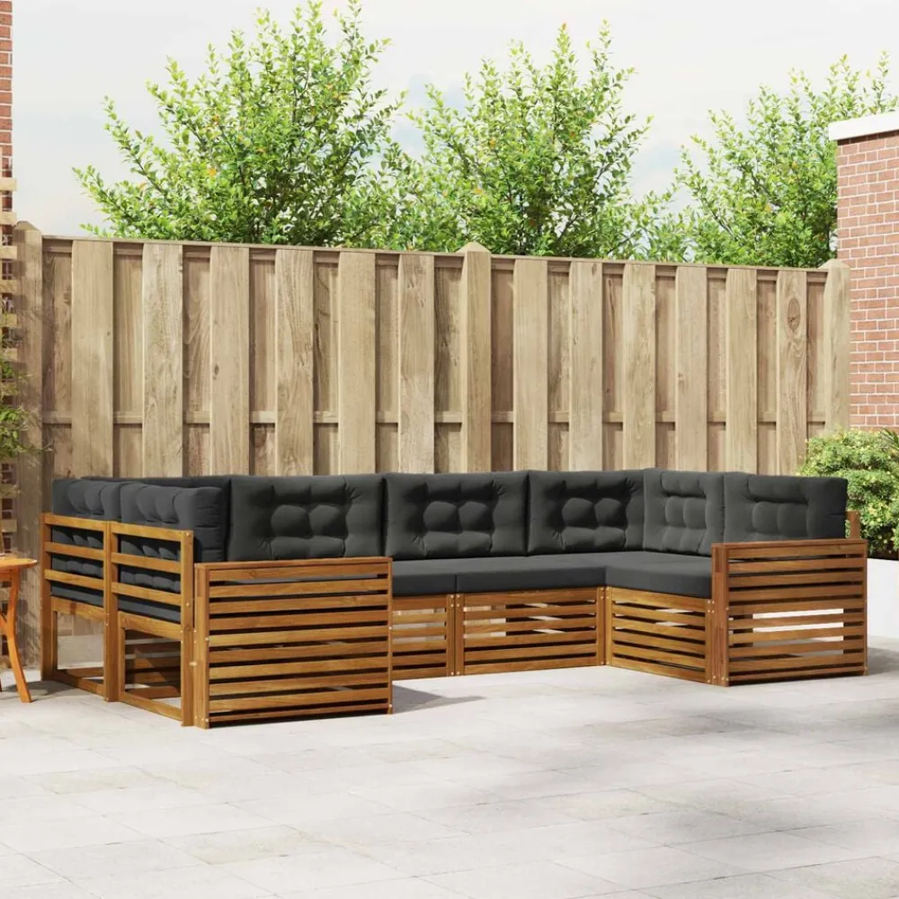 vidaXL Conjunto de sofás de exterior 6 pcs Natural y antracita Clearance