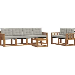 vidaXL Conjuntos De Muebles-Conjunto de sofás de exterior 7 pcs Gris Natural y Claro