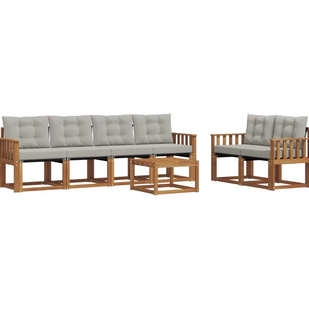 vidaXL Conjuntos De Muebles-Conjunto de sofás de exterior 7 pcs Gris Natural y Claro