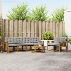vidaXL Conjuntos De Muebles-Conjunto de sofás de exterior 7 pcs Gris Natural y Claro