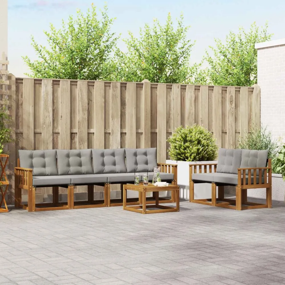 vidaXL Conjuntos De Muebles-Conjunto de sofás de exterior 7 pcs Gris Natural y Claro