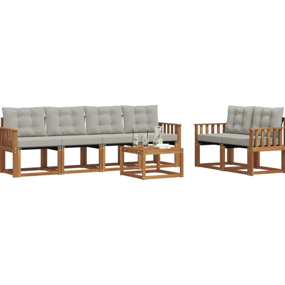 vidaXL Conjuntos De Muebles-Conjunto de sofás de exterior 7 pcs Gris Natural y Claro