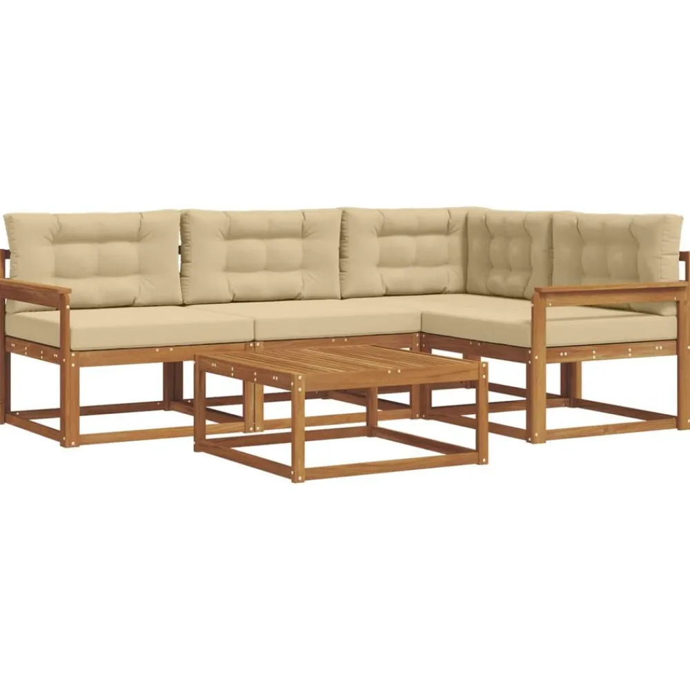 vidaXL Conjunto de sofás de exterior con cojín 5 pcs Natural y beige Hot