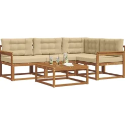 vidaXL Conjunto de sofás de exterior con cojín 5 pcs Natural y beige Hot
