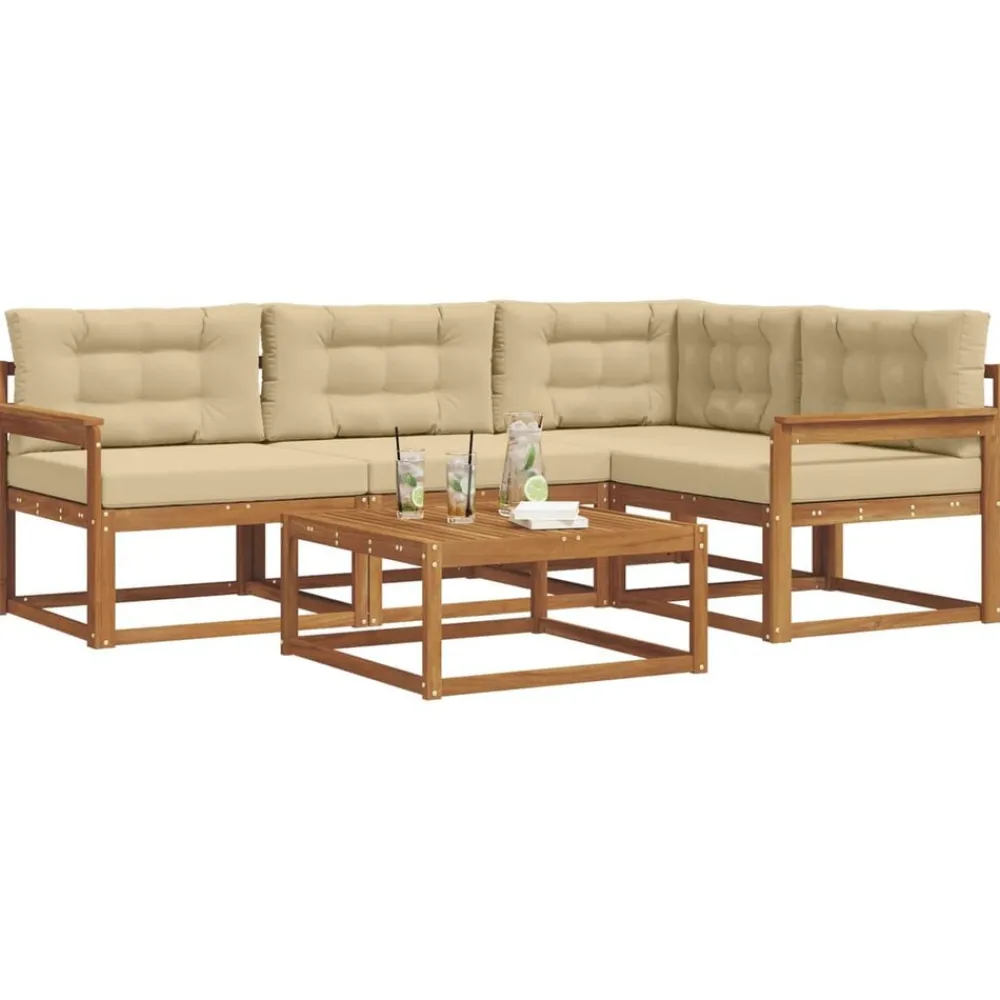 vidaXL Conjunto de sofás de exterior con cojín 5 pcs Natural y beige Hot