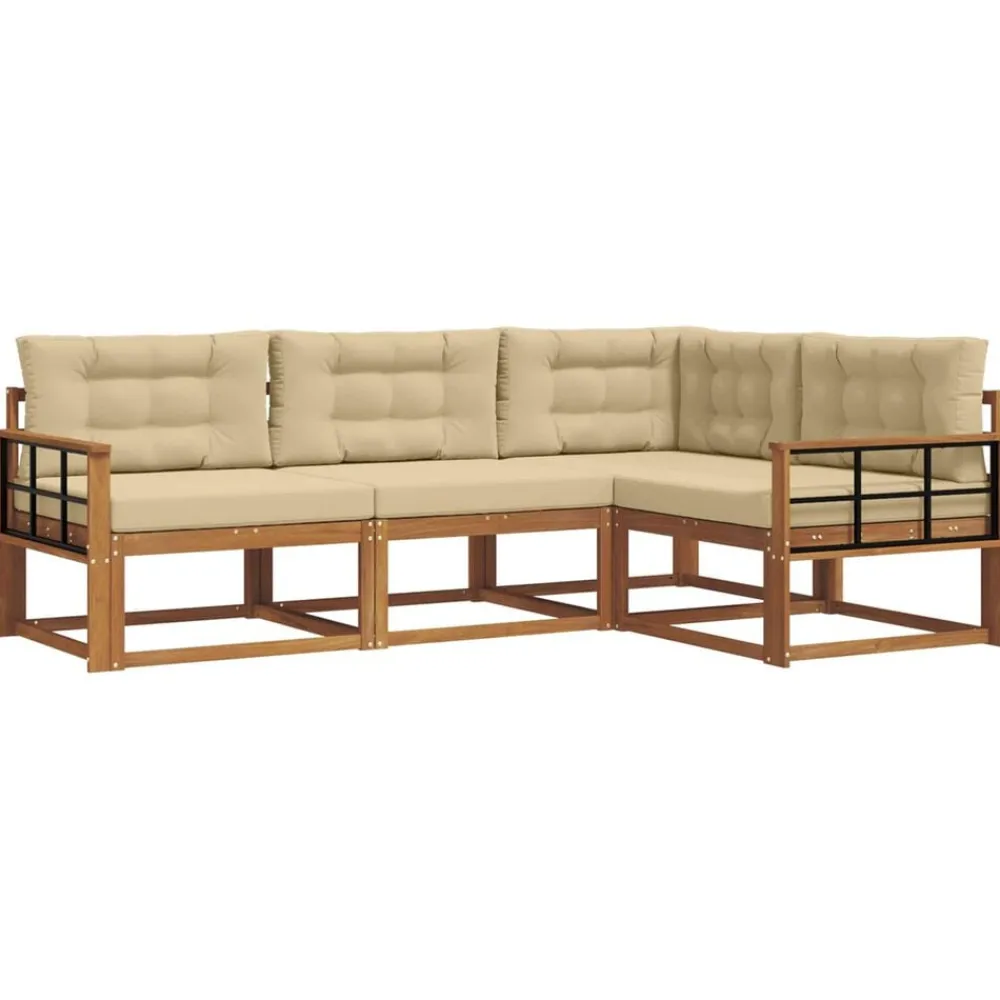 vidaXL Conjunto de sofás de exterior con cojín 4 pcs Natural y beige Best
