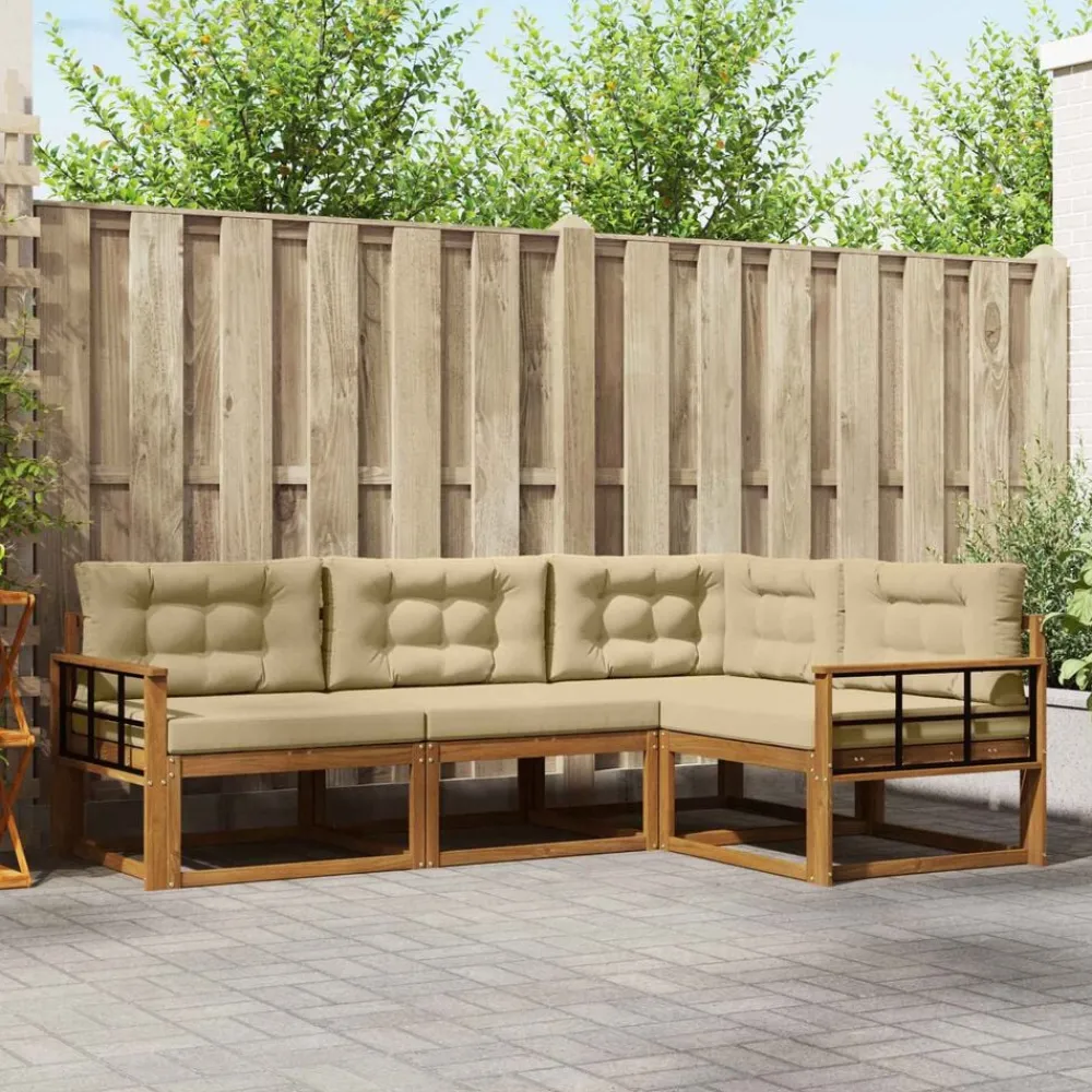 vidaXL Conjunto de sofás de exterior con cojín 4 pcs Natural y beige Best
