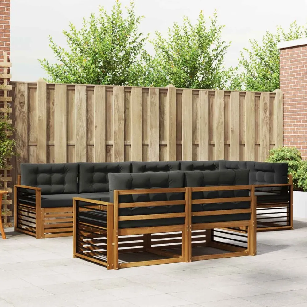 vidaXL Conjunto de sofás de exterior 7 pcs Natural y antracita Discount
