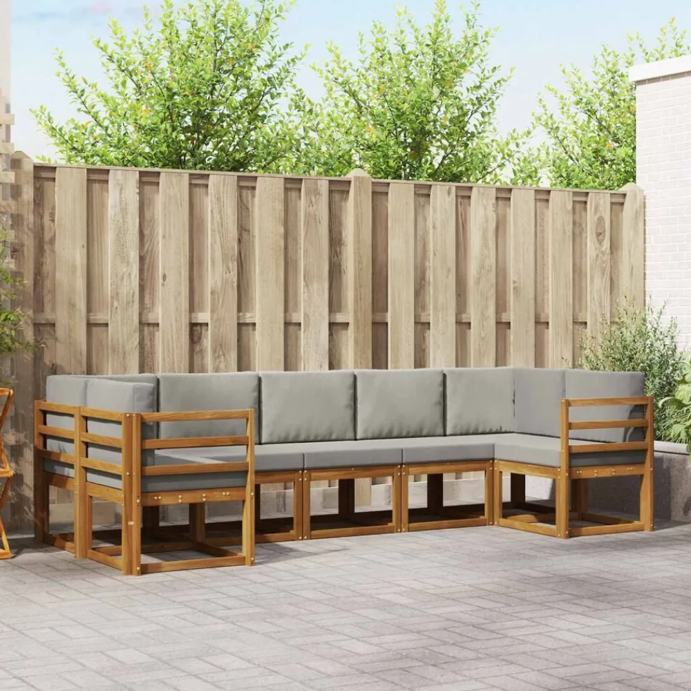vidaXL Conjuntos De Muebles-Conjunto de sofás de exterior 7 pcs Gris Natural y Claro