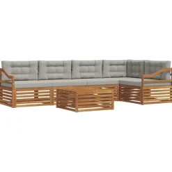 vidaXL Conjuntos De Muebles-Conjunto de sofás de exterior 6 pcs Gris Natural y Claro