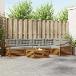 vidaXL Conjuntos De Muebles-Conjunto de sofás de exterior 6 pcs Gris Natural y Claro
