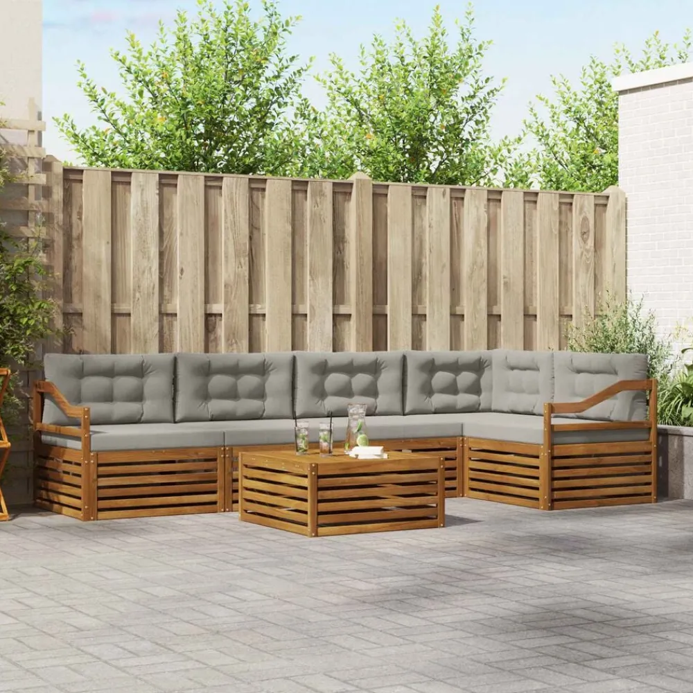 vidaXL Conjuntos De Muebles-Conjunto de sofás de exterior 6 pcs Gris Natural y Claro