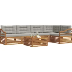 vidaXL Conjuntos De Muebles-Conjunto de sofás de exterior 6 pcs Gris Natural y Claro