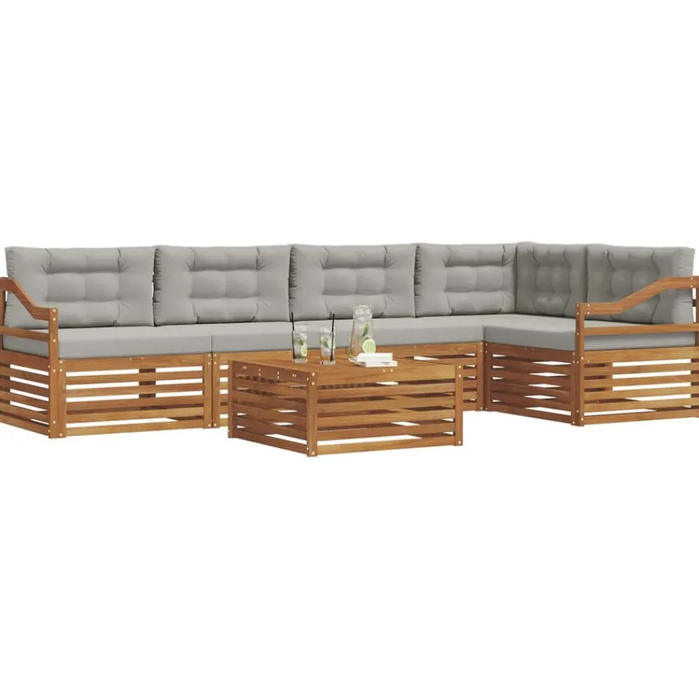 vidaXL Conjuntos De Muebles-Conjunto de sofás de exterior 6 pcs Gris Natural y Claro