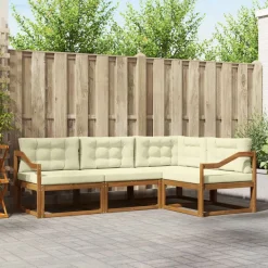 vidaXL Conjunto de sofás de exterior con cojín 4 pcs Natural y crema Hot
