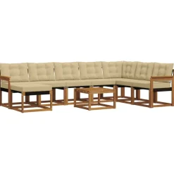 vidaXL Conjunto de sofás de exterior con cojín 9 pcs Natural y beige Sale