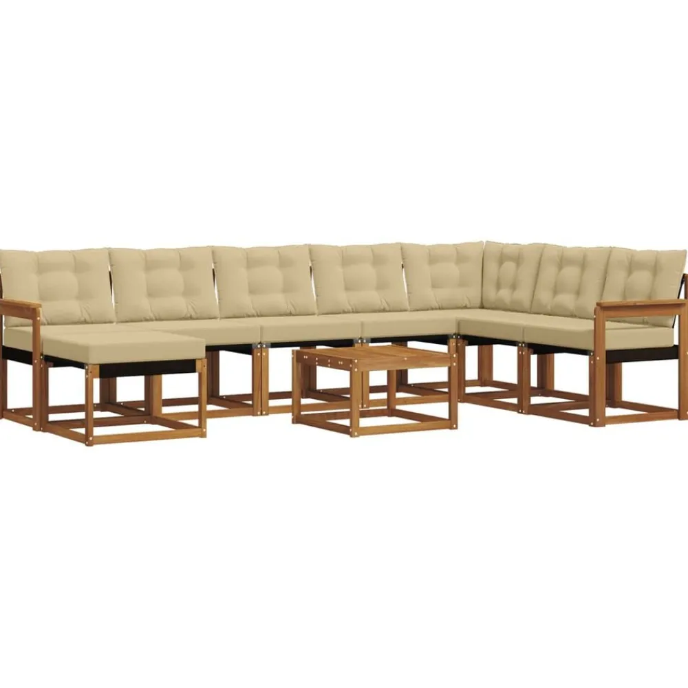 vidaXL Conjunto de sofás de exterior con cojín 9 pcs Natural y beige Sale
