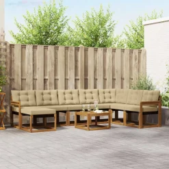 vidaXL Conjunto de sofás de exterior con cojín 9 pcs Natural y beige Sale