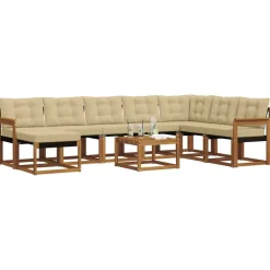 vidaXL Conjunto de sofás de exterior con cojín 9 pcs Natural y beige Sale