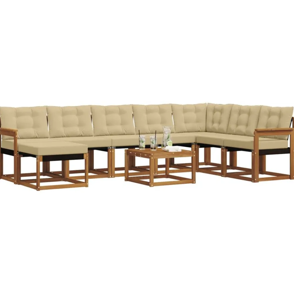 vidaXL Conjunto de sofás de exterior con cojín 9 pcs Natural y beige Sale