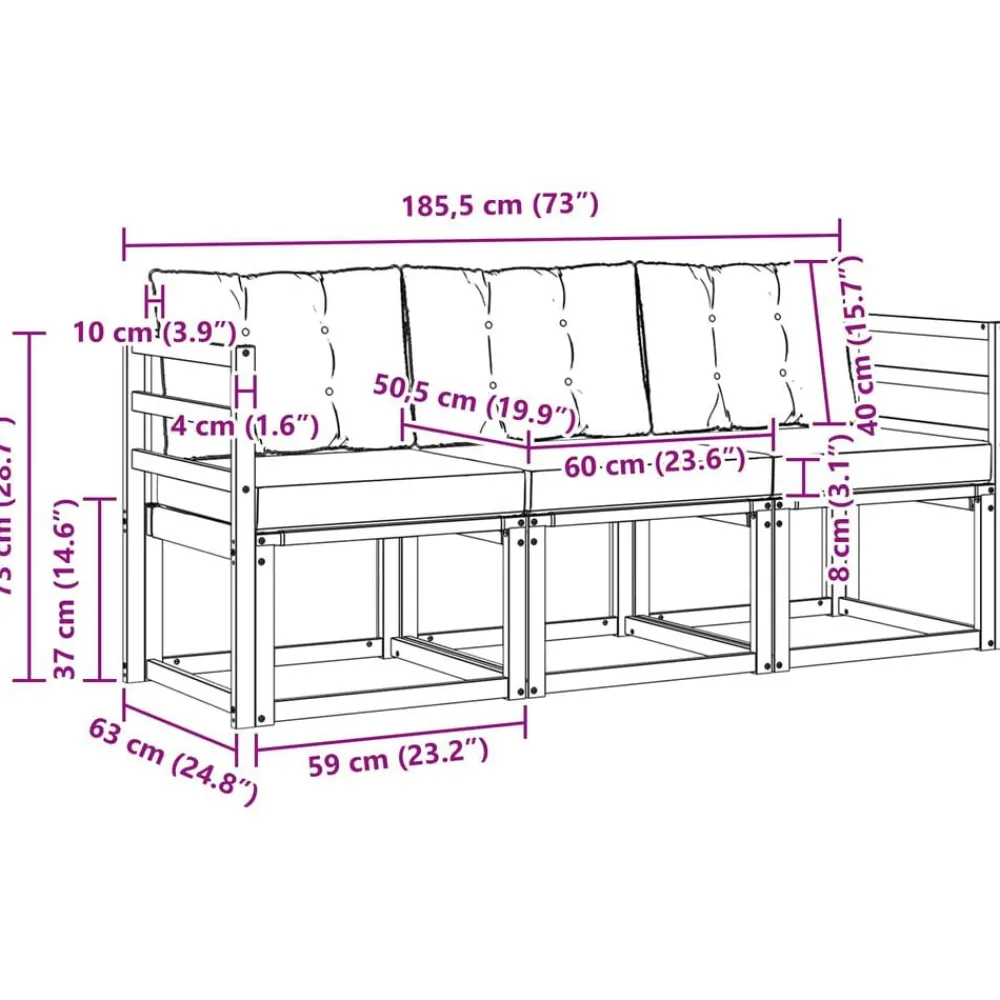 vidaXL Conjuntos De Muebles-Conjunto de sofás de exterior con cojín 3 pcs