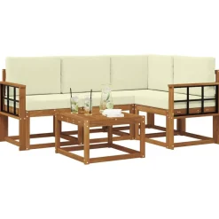 vidaXL Conjunto de sofás de exterior con cojín 5 pcs Natural y crema Sale