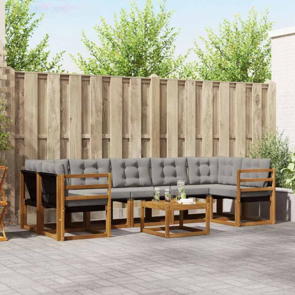 vidaXL Conjunto de sofás de exterior 8 pcs Gris Natural y Claro Gris claro y natural Outlet