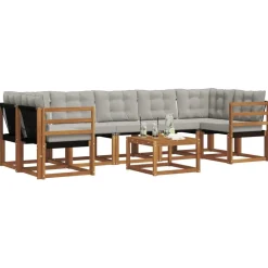 vidaXL Conjunto de sofás de exterior 8 pcs Gris Natural y Claro Gris claro y natural Outlet