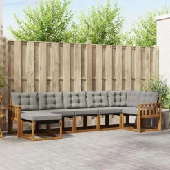 vidaXL Conjuntos De Muebles-Conjunto de sofás de exterior 7 pcs Gris Natural y Claro