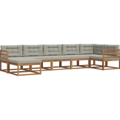 vidaXL Conjuntos De Muebles-Conjunto de sofás de exterior 7 pcs Gris Natural y Claro