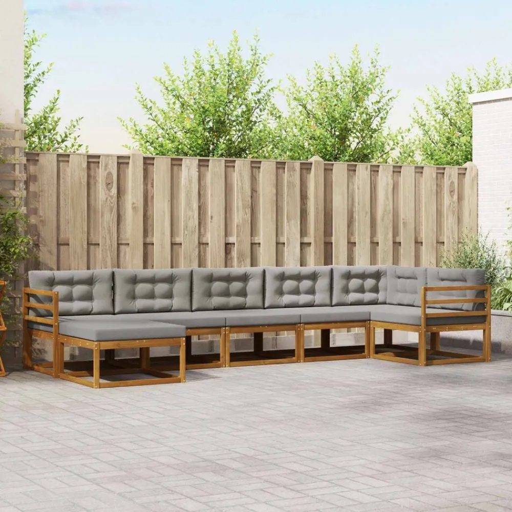 vidaXL Conjuntos De Muebles-Conjunto de sofás de exterior 7 pcs Gris Natural y Claro