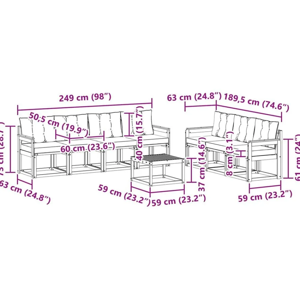 vidaXL Conjuntos De Muebles-Conjunto de sofás de exterior con cojín 8 pcs