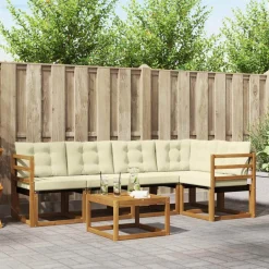 vidaXL Conjunto de sofás de exterior con cojín 6 pcs Natural y crema