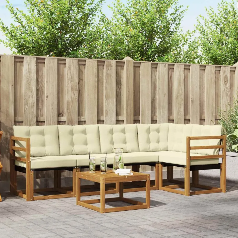 vidaXL Conjunto de sofás de exterior con cojín 6 pcs Natural y crema