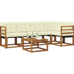 vidaXL Conjunto de sofás de exterior con cojín 6 pcs Natural y crema