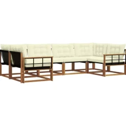 vidaXL Conjunto de sofás de exterior con cojín 6 pcs Natural y crema Clearance