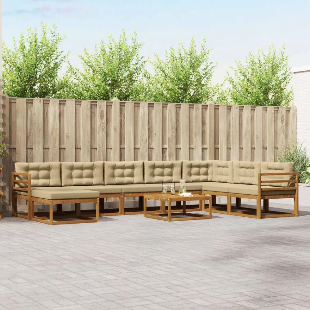 vidaXL Conjunto de sofás de exterior con cojín 9 pcs Natural y beige Discount
