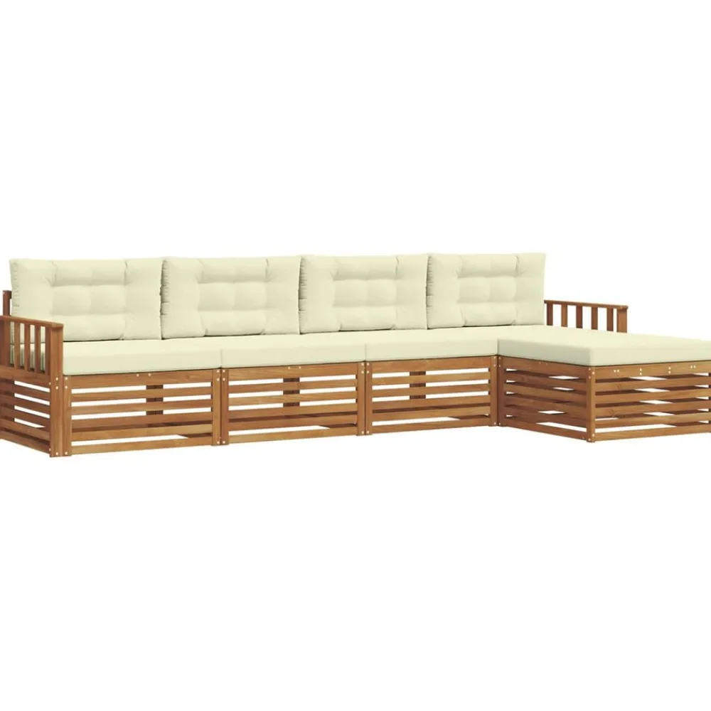 vidaXL Conjunto de sofás de exterior con cojín 5 pcs Natural y crema New