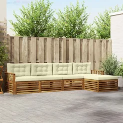 vidaXL Conjunto de sofás de exterior con cojín 5 pcs Natural y crema New