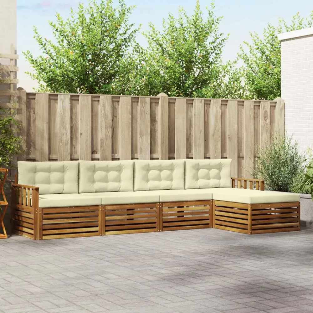 vidaXL Conjunto de sofás de exterior con cojín 5 pcs Natural y crema New