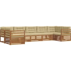 vidaXL Conjunto de sofás de exterior con cojín 7 pcs Natural y beige