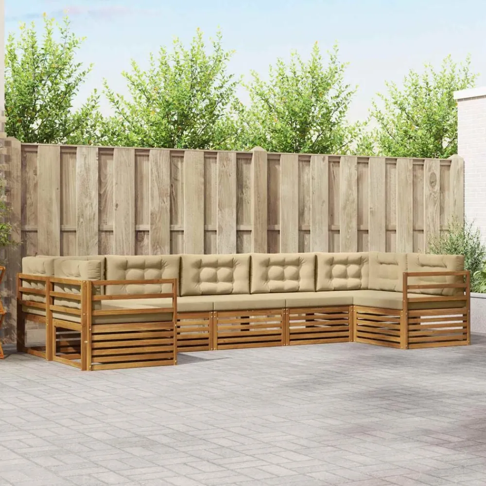 vidaXL Conjunto de sofás de exterior con cojín 7 pcs Natural y beige