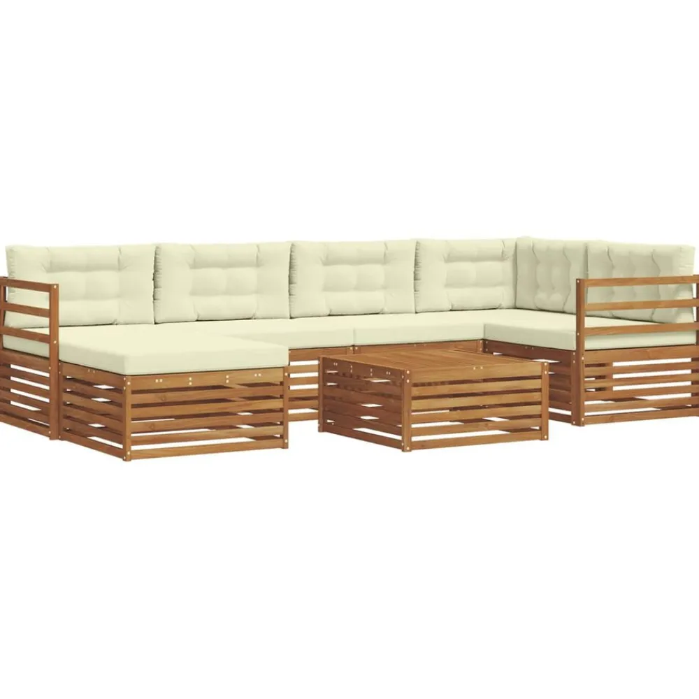 vidaXL Conjunto de sofás de exterior con cojín 7 pcs Natural y crema New