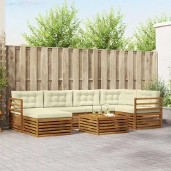 vidaXL Conjunto de sofás de exterior con cojín 7 pcs Natural y crema New